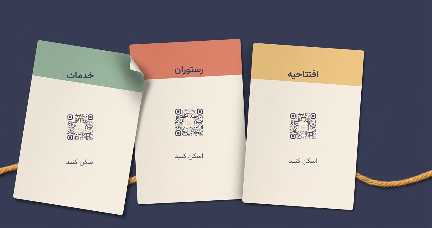چند تراکت تبلیغاتی که روی هرکدام یک کد QR نخ چاپ شده است