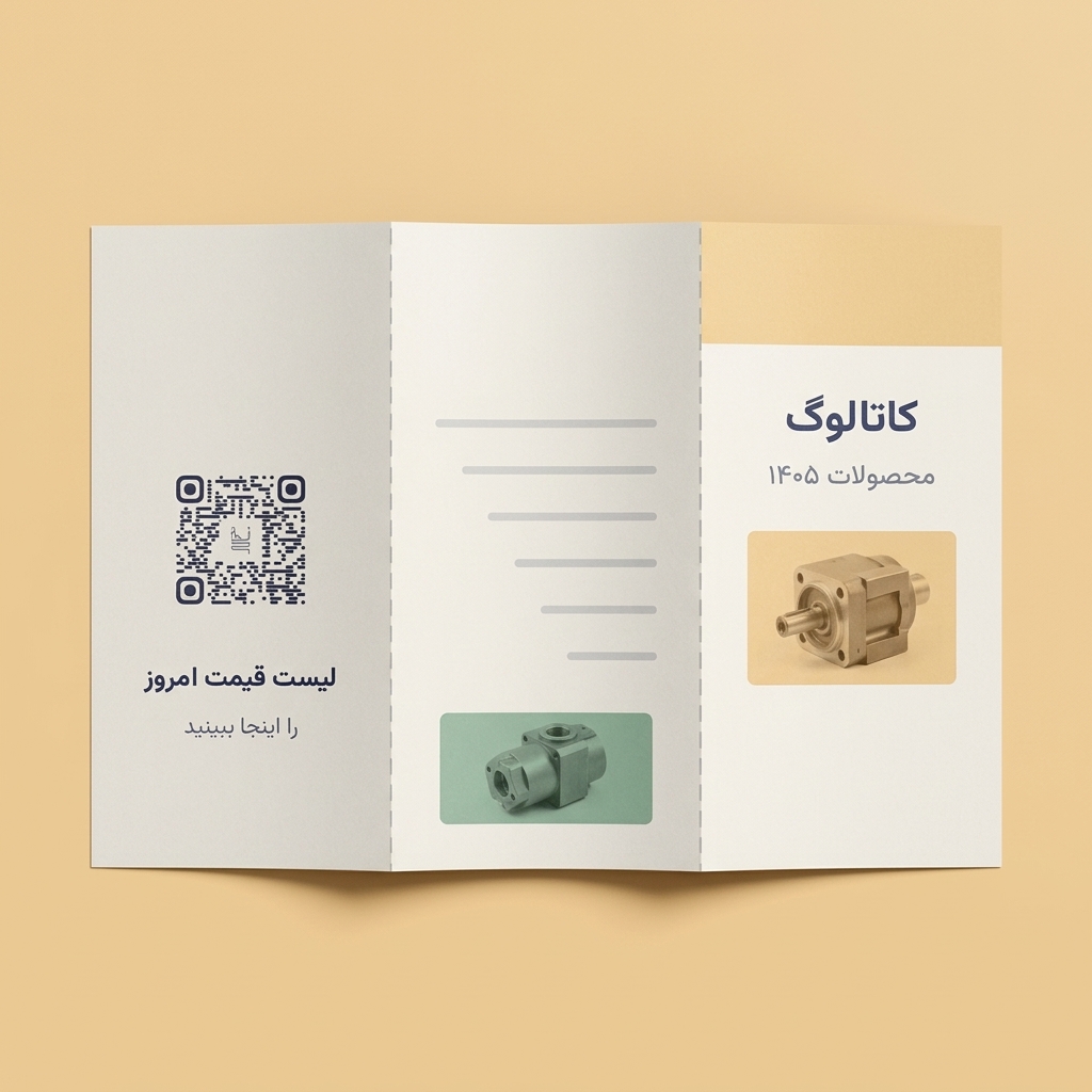 بروشور سه‌لت باز با کد QR نخ روی لت آخر