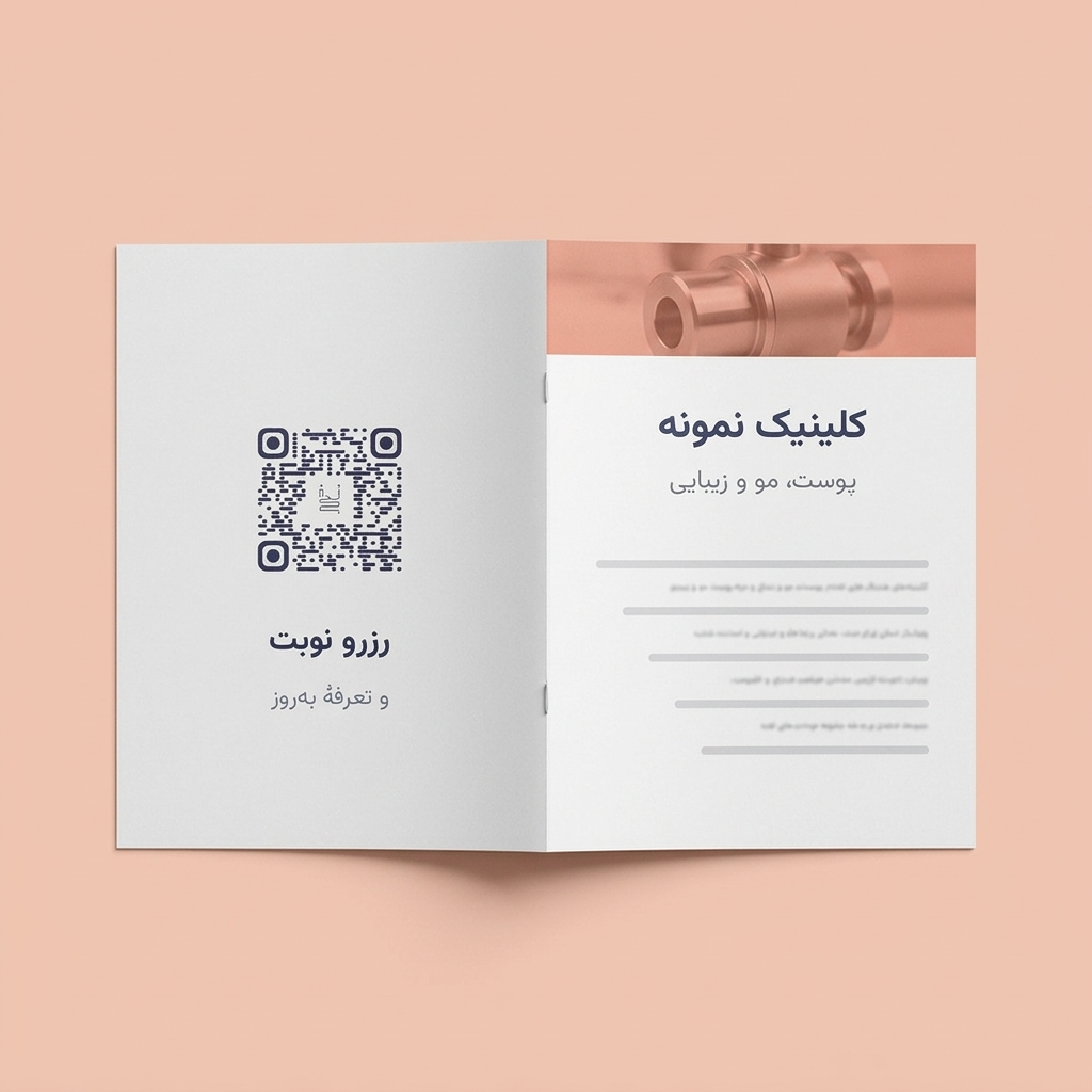 بروشور خدمات با کد QR نخ برای رزرو نوبت و دیدن تعرفه