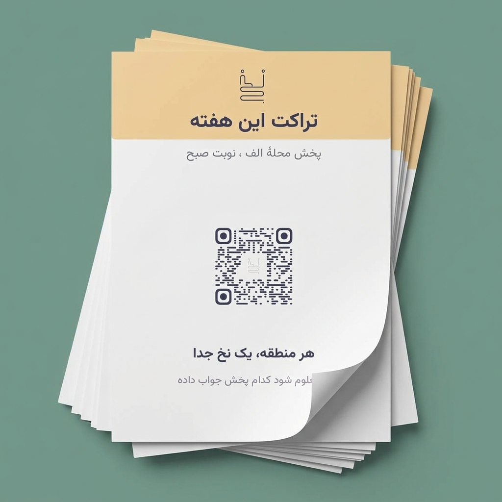 دسته تراکت آمادهٔ پخش که روی همه یک کد QR نخ چاپ شده است