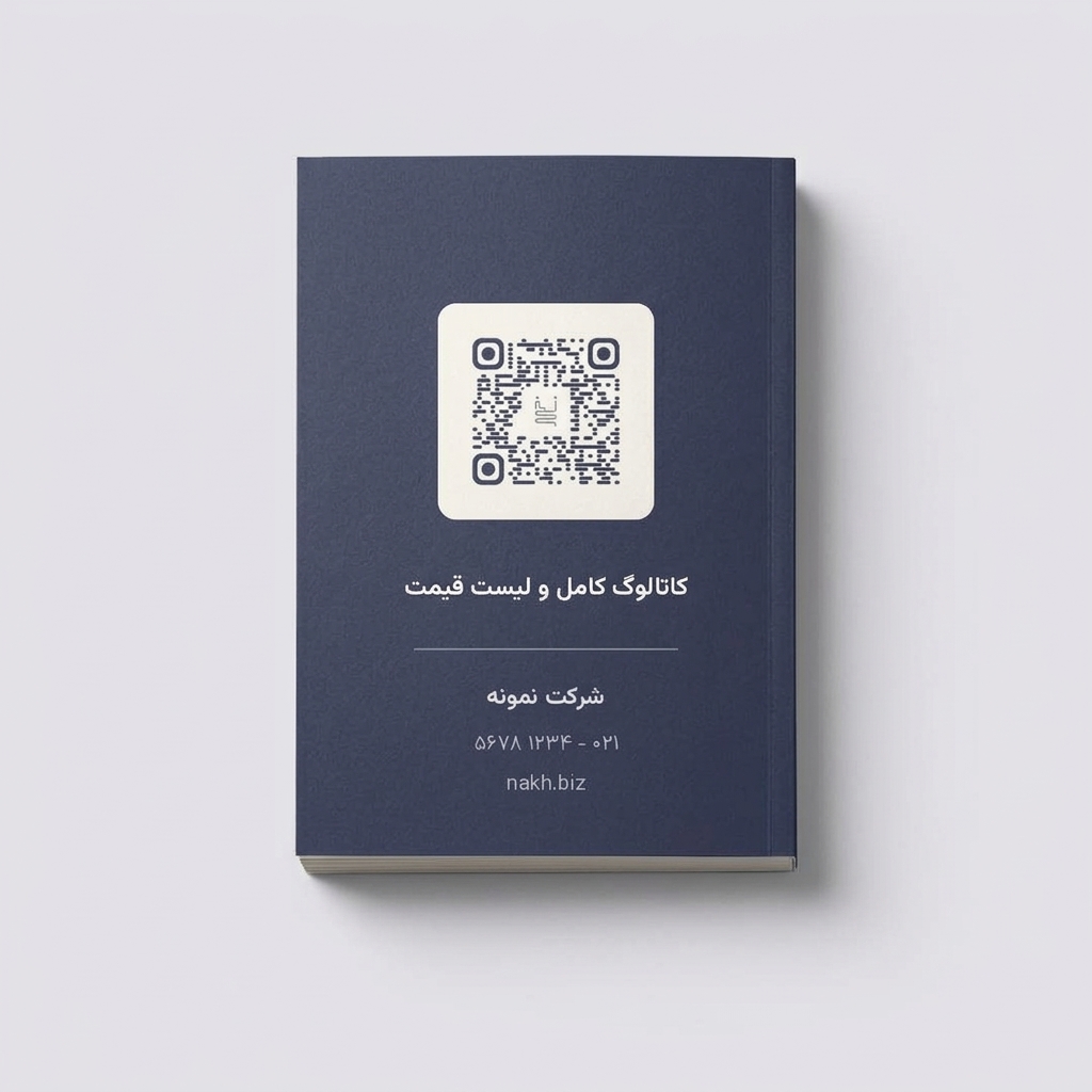 پشت جلد کاتالوگ با کد QR نخ و اطلاعات تماس