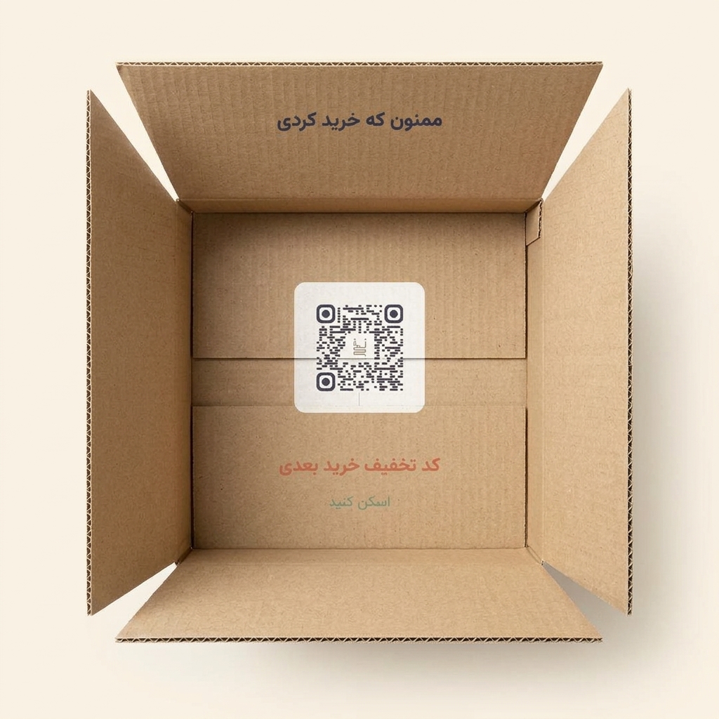 جعبهٔ باز سفارش اینترنتی با کد QR نخ روی درب داخلی