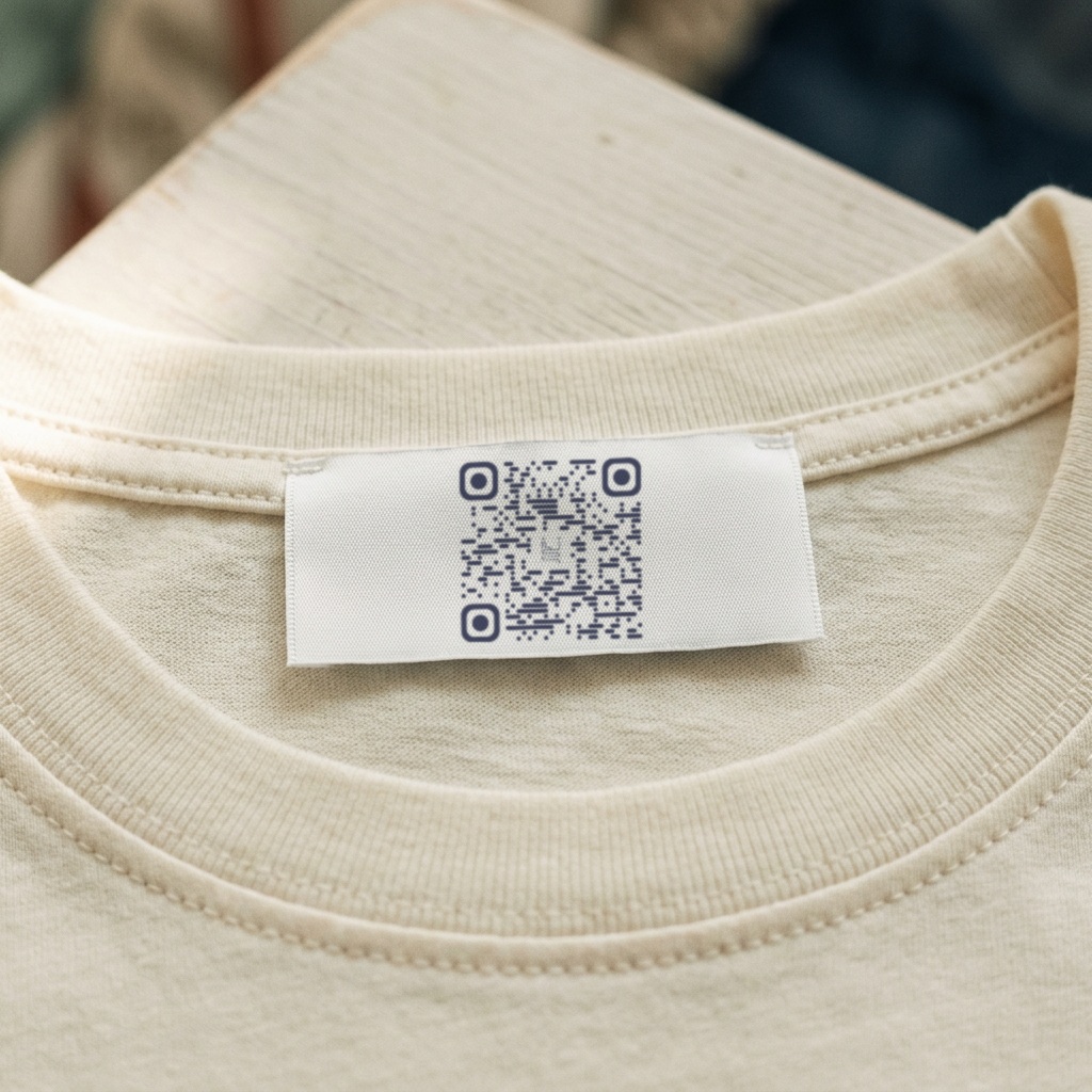 لیبل مراقبت داخل یقه با کد QR نخ
